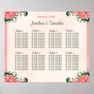 Hibiscus Floral Pink 8 Table Wedding Seating Chart