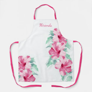 Hibiscus Floral Pink, Fuchsia Mint Personalised Apron
