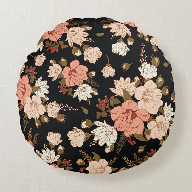 Hibiscus Floral: Seamless Pattern Design Round Cushion (Front)