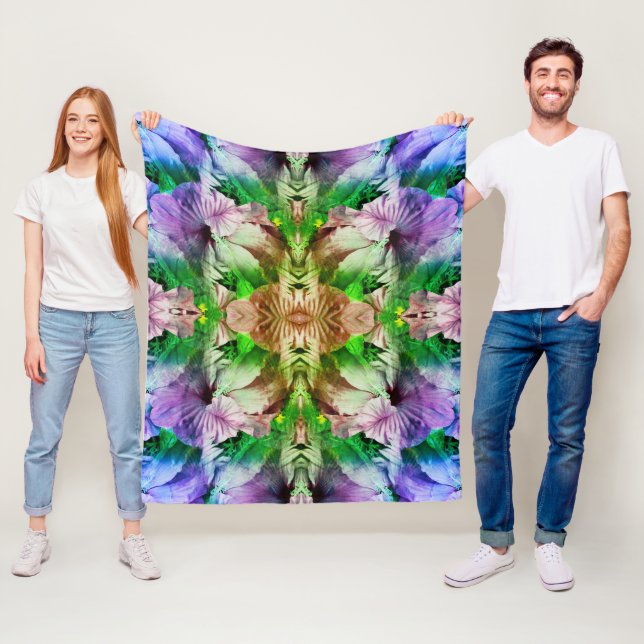 Hibiscus Flower Abstract Distressed Pattern   Fleece Blanket (In Situ)