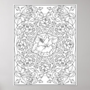 Hibiscus Flower Adult Colouring Mandala  Poster