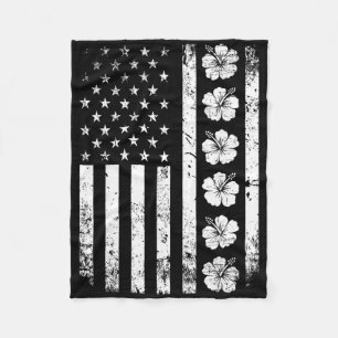 Hibiscus Flower American Flag 4th Of July Hawaii F Fleece Blanket
