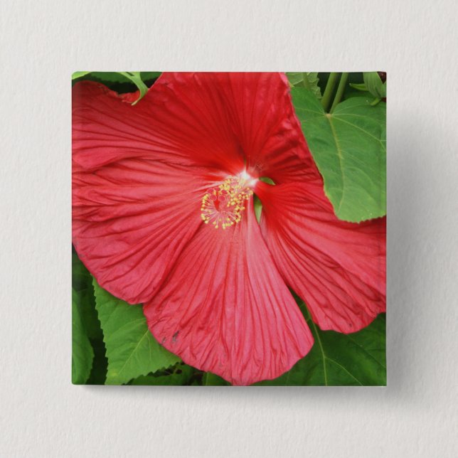 Hibiscus Flower Bright Magenta Floral 15 Cm Square Badge (Front)