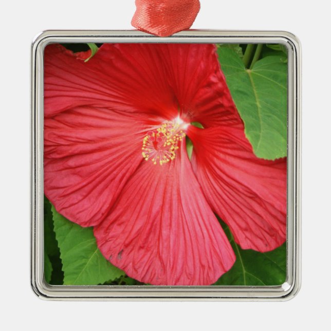 Hibiscus Flower Bright Magenta Floral Metal Ornament (Front)