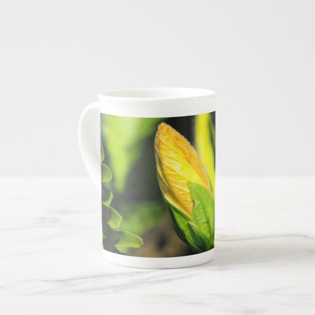 Hibiscus Flower Bud Bone China Mug (Front Left)