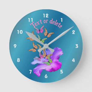 Hibiscus Flower Colourful Butterflies Personalised Round Clock