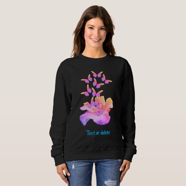 Hibiscus Flower Colourful Butterflies Personalised Sweatshirt (Front Full)