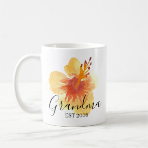 Hibiscus Flower Hand Watercolor Mum Grandma Coffee Mug