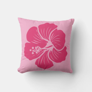 Hibiscus Flower Hot Pink Outline Drawing Cushion