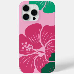 Hibiscus Flower Hot Pink with Green Leaves iPhone 15 Pro Max Case