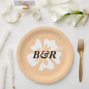 Hibiscus flower logo personalized tropical wedding paper plate