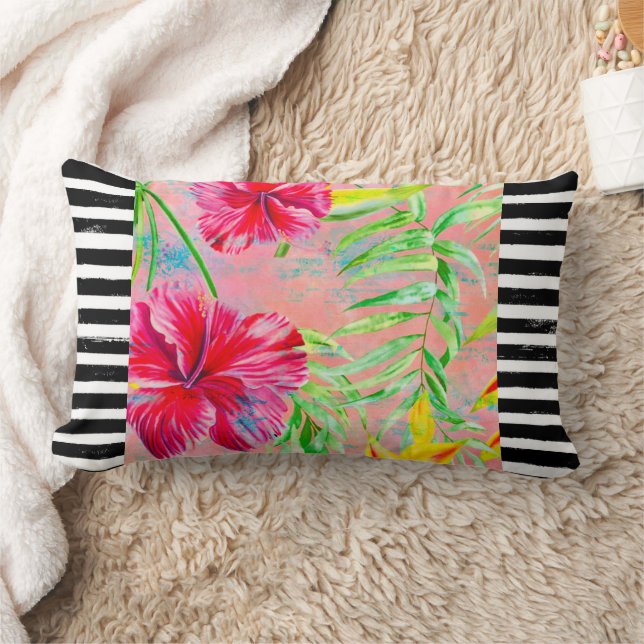Hibiscus Flower Lumbar Throw Pillow (Blanket)