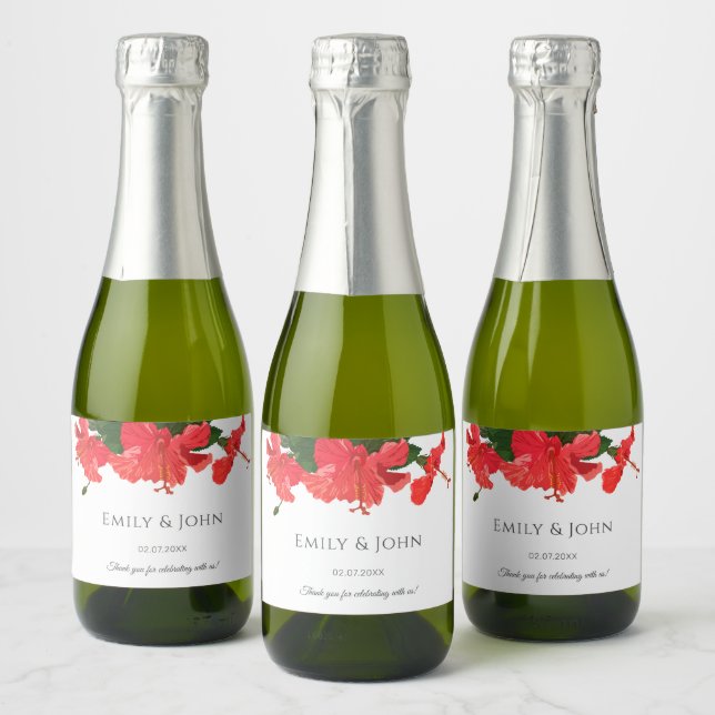 Hibiscus flower Mini Sparkling Wine Bottle Labels (Bottles)