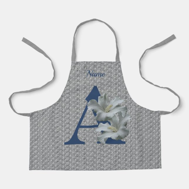 Hibiscus Flower Monogram Initial A Name  Apron (Front)