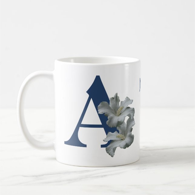 Hibiscus Flower Monogram Initial A Personalised Coffee Mug (Left)