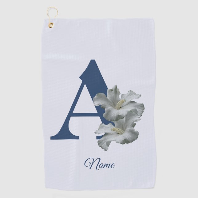 Hibiscus Flower Monogram Initial A Personalised Golf Towel (Front)