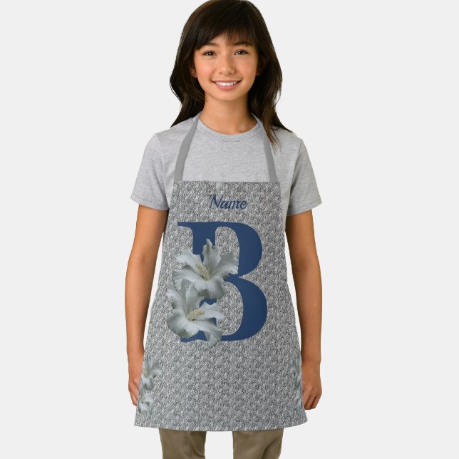 Hibiscus Flower Monogram Initial B Personalised Apron (Insitu)