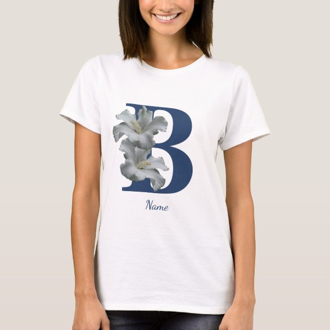 Hibiscus Flower Monogram Initial B Personalised T-Shirt (Front)