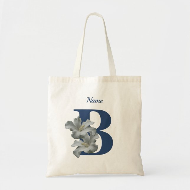 Hibiscus Flower Monogram Initial B Personalised Tote Bag (Front)