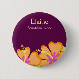 HIBISCUS FLOWER NAME TAG Personalised Button