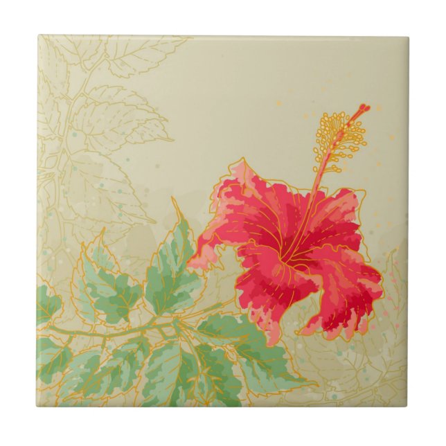 Hibiscus flower on toned background ceramic tile (Front)