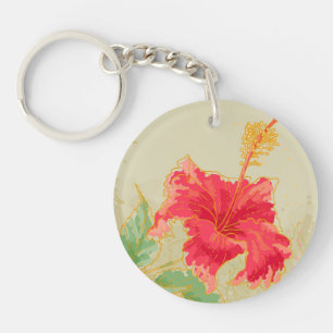 Hibiscus flower on toned background key ring
