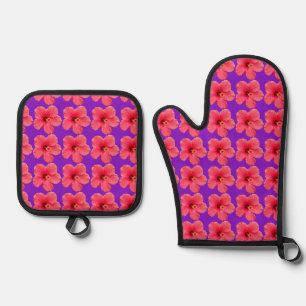 Hibiscus Flower Oven Mitt And Pot Holder Set