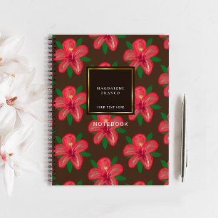 Hibiscus Flower Pattern Monogram Luxurious Notebook