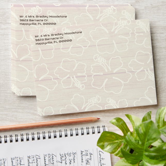 Hibiscus Flower Pattern Wood Look Envelope (Stacked)