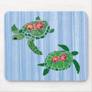 Hibiscus flower sea turtle mouse pad