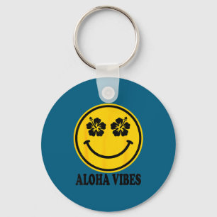 Hibiscus flower smile aloha hawaii happy face key ring