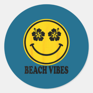 Hibiscus flower smile beach vibes summer happy classic round sticker