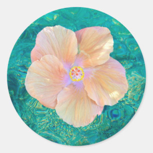 Hibiscus flower turquoise ocean water Hawaiian Classic Round Sticker