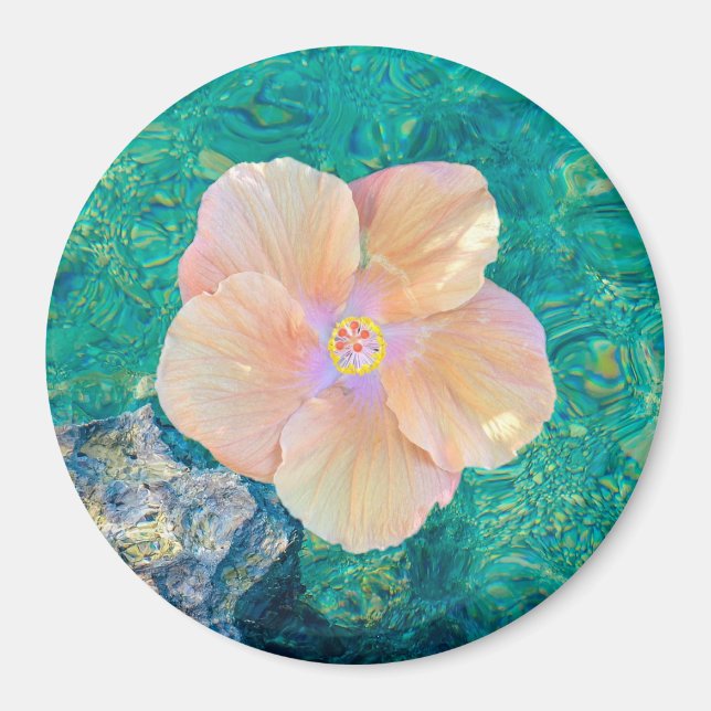 Hibiscus flower turquoise ocean water Hawaiian Magnet (Front)