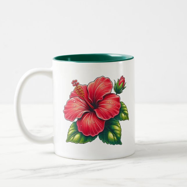 Hibiscus flower two tone Two-Tone coffee mug (Left)