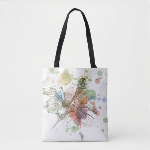 Hibiscus flower & watercolor background tote bag