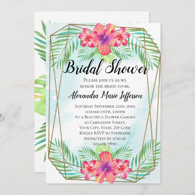 Hibiscus Flower Watercolor Beach Bridal Shower Invitation (Front/Back)