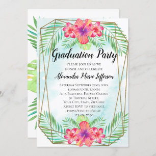 Hibiscus Flower Watercolor Beach Graduation Party Invitation