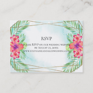 Hibiscus Flower Watercolor Beach Wedding RSVP Business Card