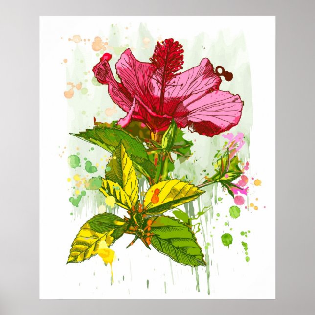 Hibiscus flower - watercolor paint 2 poster (Front)