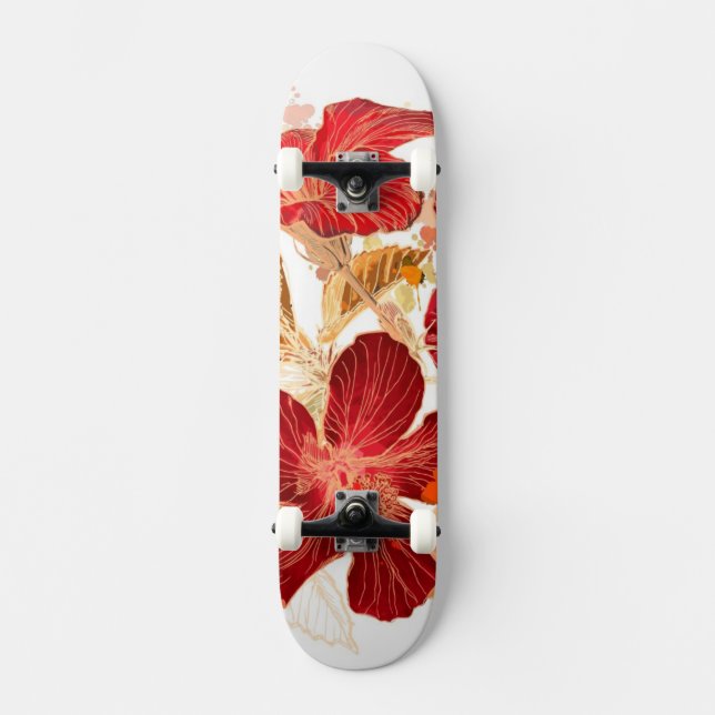 Hibiscus flower - watercolor paint 2 skateboard (Front)