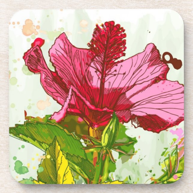 Hibiscus flower - watercolor paint coaster (Front)