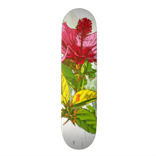Hibiscus flower - watercolor paint skateboard