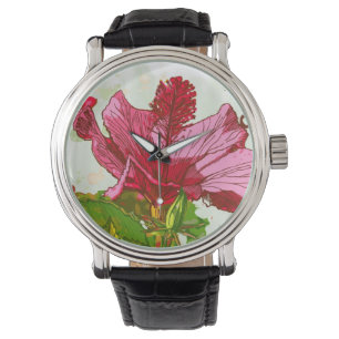Hibiscus flower - watercolor paint watch