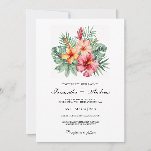Hibiscus Flower Wedding Design Invitation (Front)