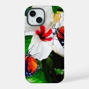 Hibiscus flower with 2 Tiger Longwing butterflies iPhone 15 Case