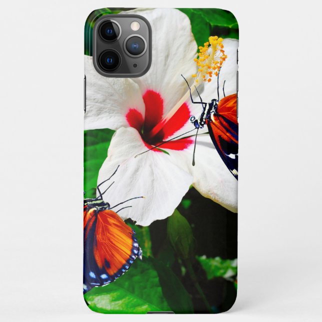 Hibiscus flower with 2 Tiger Longwing butterflies iPhone Case (Back)
