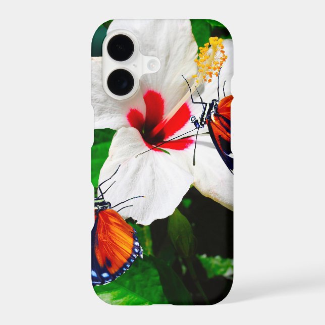 Hibiscus flower with 2 Tiger Longwing butterflies iPhone Case (Back)