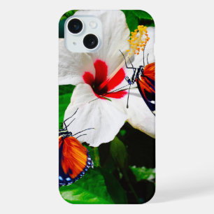Hibiscus flower with 2 Tiger Longwing butterflies iPhone 15 Plus Case