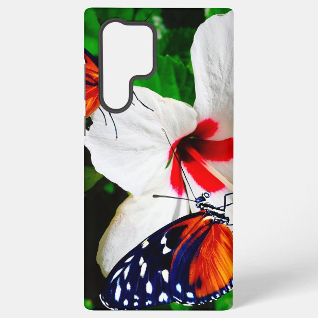 Hibiscus flower with 2 Tiger Longwing butterflies Samsung Galaxy S22 Ultra Case (Back)